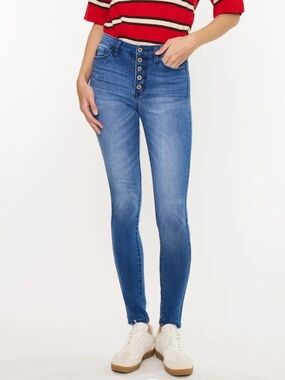 NWT KanCan 5/26 Lyla High-Rise Button-Fly Super Skinny Jeans KC7113M Medium Wash